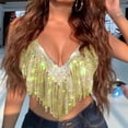 thumbnail image 2 of CUSTG Women Tank Top Trendy Sexy Sequins Slim Fit V Neck Cropped Camisole Spaghetti Strap Stylish Versatile Vest Top For Ladies Club And Party Wear,Yellow,One Size, 2 of 4