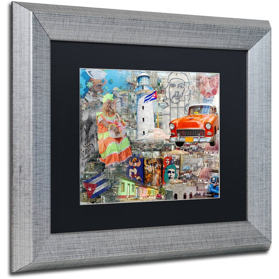 Trademark Fine Art "Red Taxi" Canvas Art by Alberto Lopez, Black Matte, Silver Frame