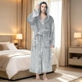 thumbnail image 5 of Sewkxo Mens Robes with Hood Flannel Fleece Bathrobe Full Length Plush Robe Coat Soft Warm Fleece Shower Spa Long Robe,Light Gray L, 5 of 7