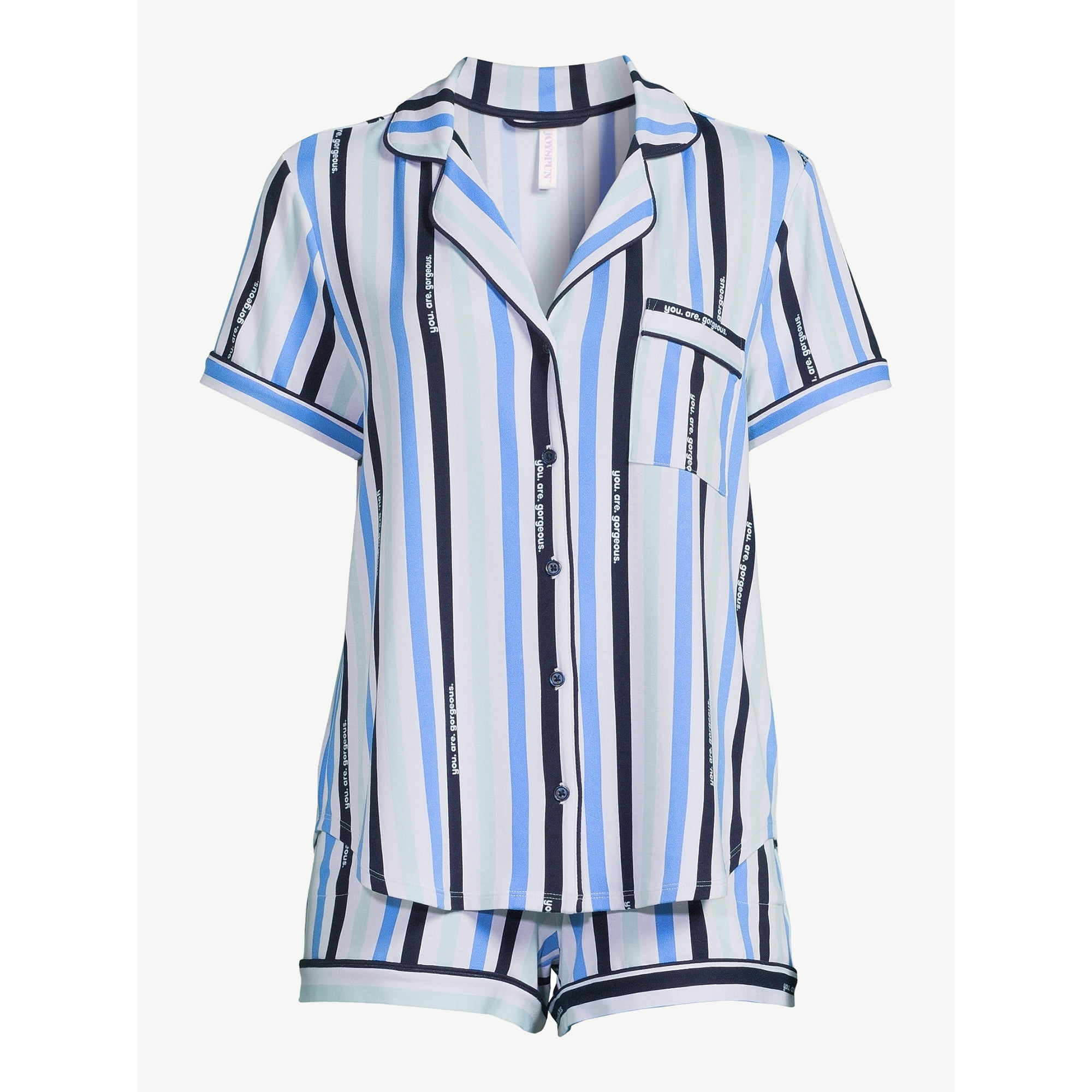 WDIRARA Women's Sleepwear Striped Satin Short Sleeve Shirt and Pants Pajama Set