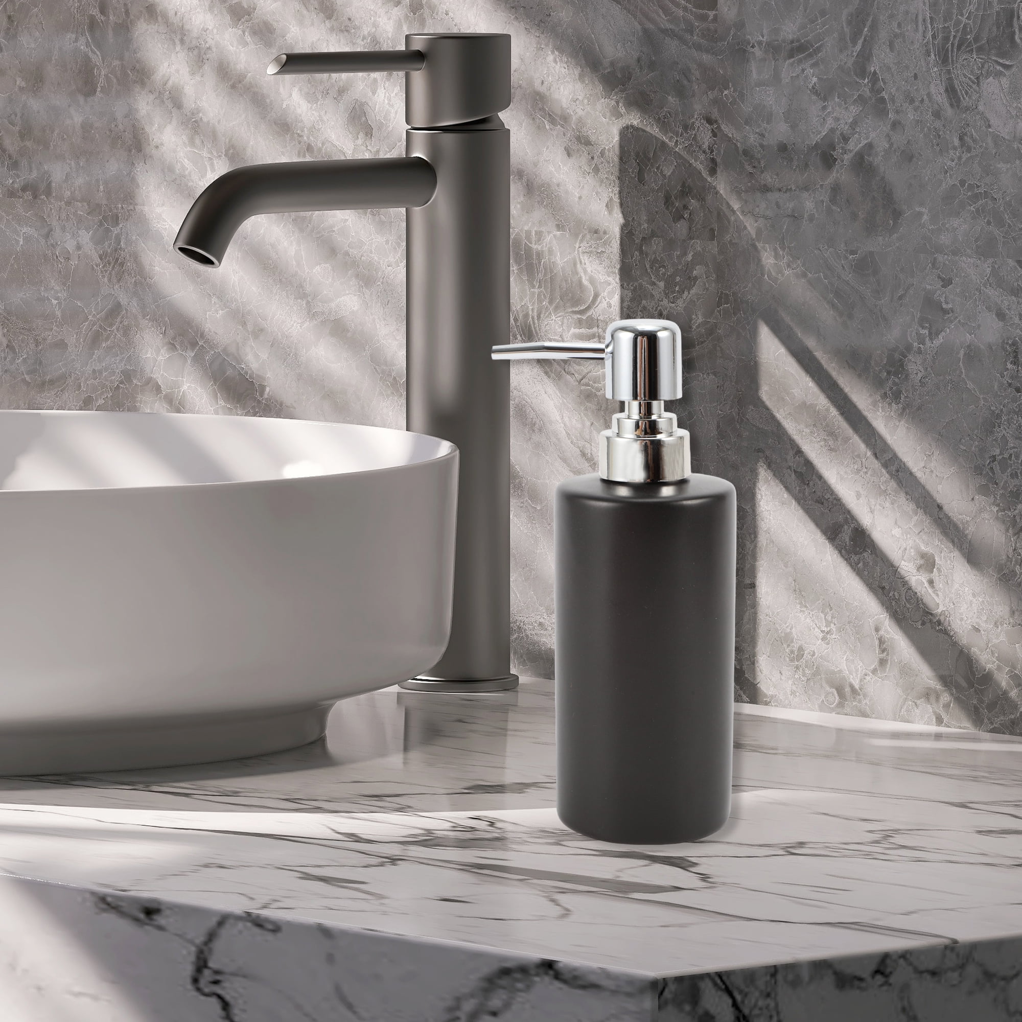 Unique Bargains 1 Pc Simple Cylindrical Soap Pump Dispenser for Bathroom Hotel 300ml Black
