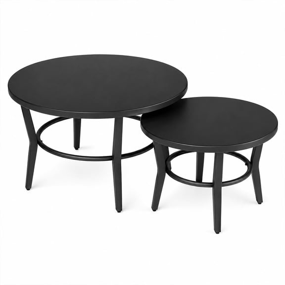 Round Coffee Table Set of 2, Outdoor Large Side Table-Weather Resistant Metal Steel for Patio, Backyard, Pool,Lawn(Black)