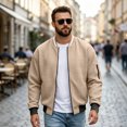 thumbnail image 6 of Vxararl Men Winter Bomber Windbreaker Jacket, Full Zip Baseball Collar Varsity Casual Long Sleeve Outer Coat with Side Hand Pockets for Commuting Travel Outdoor Daily Wear Khaki XL, 6 of 7