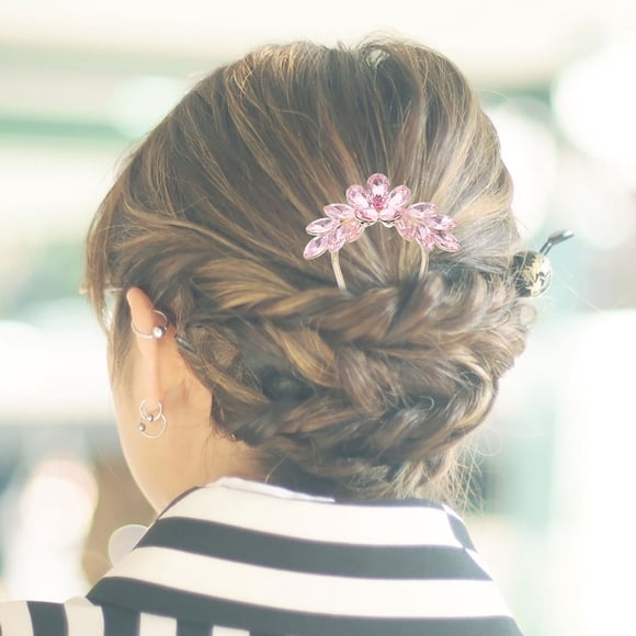PENIKOKO Elegant Pink Rhinestone Bridal Hair Pin for Wedding and Bridesmaid Hairstyles