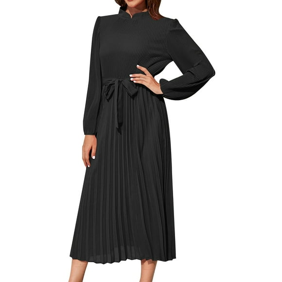 WILLBEST Bridesmaid Dresses Green Women's Slim Fit Style Dress St and Up Neck Sleeve Pleated Dress