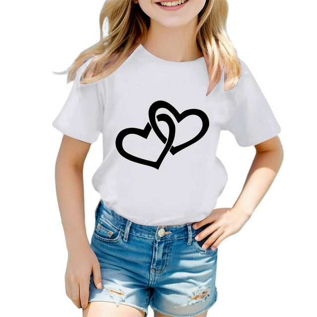 Chandails pour Filles Col Ras du Cou Imprimé Manches Courtes Chandails pour Filles Jolis Hauts d'Été pour Adolescentes Chandails pour Fille 7-8 Ans Mode Fille