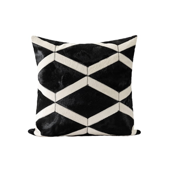 Modern Light Luxury Handmade Cow Fur Pillow Living Room Sofa High-end Model Room Black and White Geometric Cushion