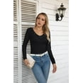 thumbnail image 6 of Vafful Womens Long Sleeve Shirts V Neck Ruffle Hem Slim Fitted Ribbed Knit Trendy Tee Tight Tops, 6 of 7