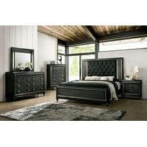 Bedroom Furniture 3pc Set Queen Size Bed 2x Nightstands Metallic Gray Solid wood Black Fabric Tufted HB Texture Frame