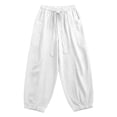 thumbnail image 6 of Utoimkio Women's Linen Jogger Pants Self Tie Bow Elastic Waist Dual Side Pockets Cuffed Ankle Casual Cropped Bottoms for Summer Daily Wear, 6 of 6