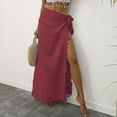 thumbnail image 4 of Lu's Chic Women's Sexy Wrap Skirt Cover Up Linen Beachwear Beach Fringe Polyester Fitted High Slit Light Beach Skirt Red Small-X-Large, 4 of 4