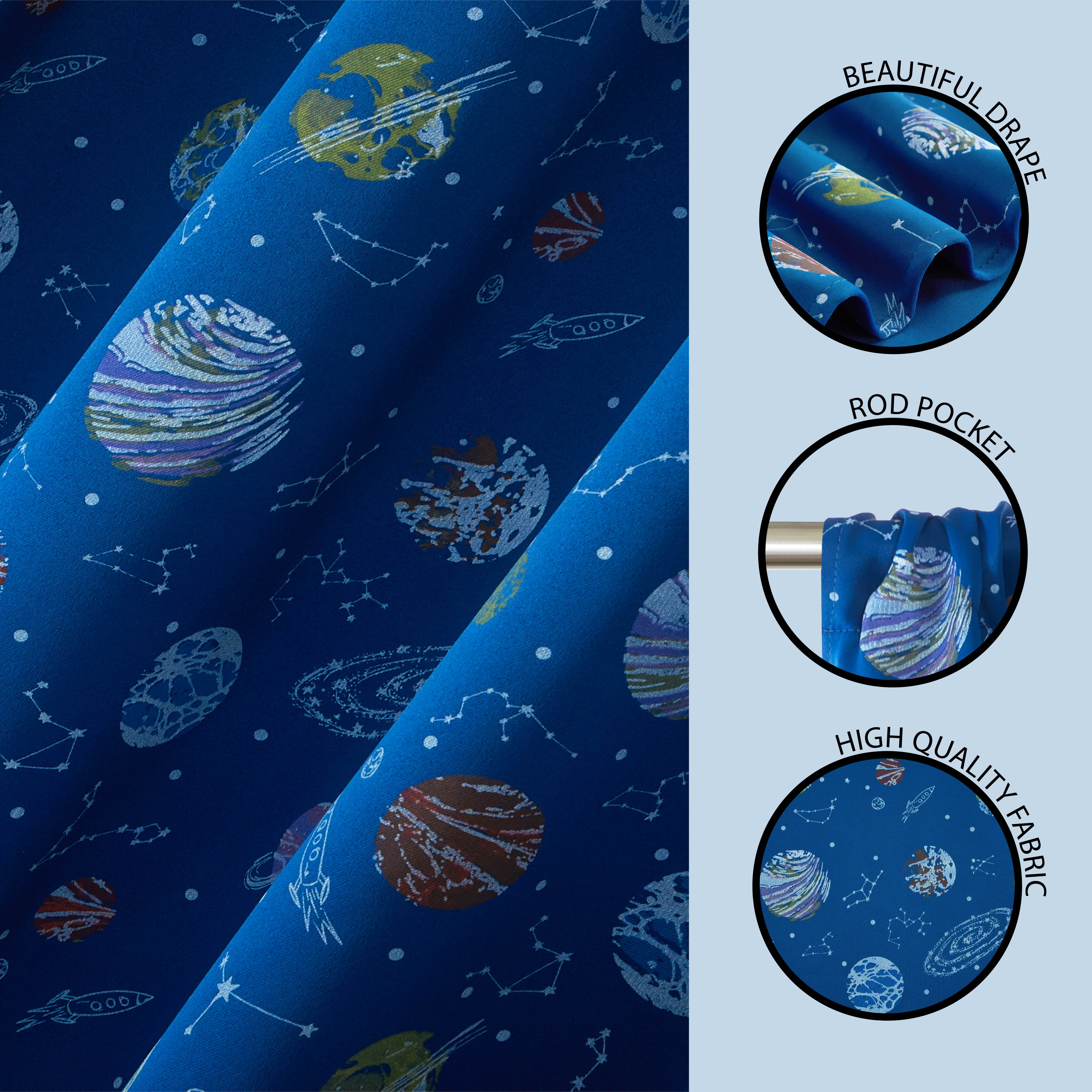 Your Zone Blackout Curtain Panel with Glow in the Dark Print, 1 Panel, Space Blue, 37" W x 63" L