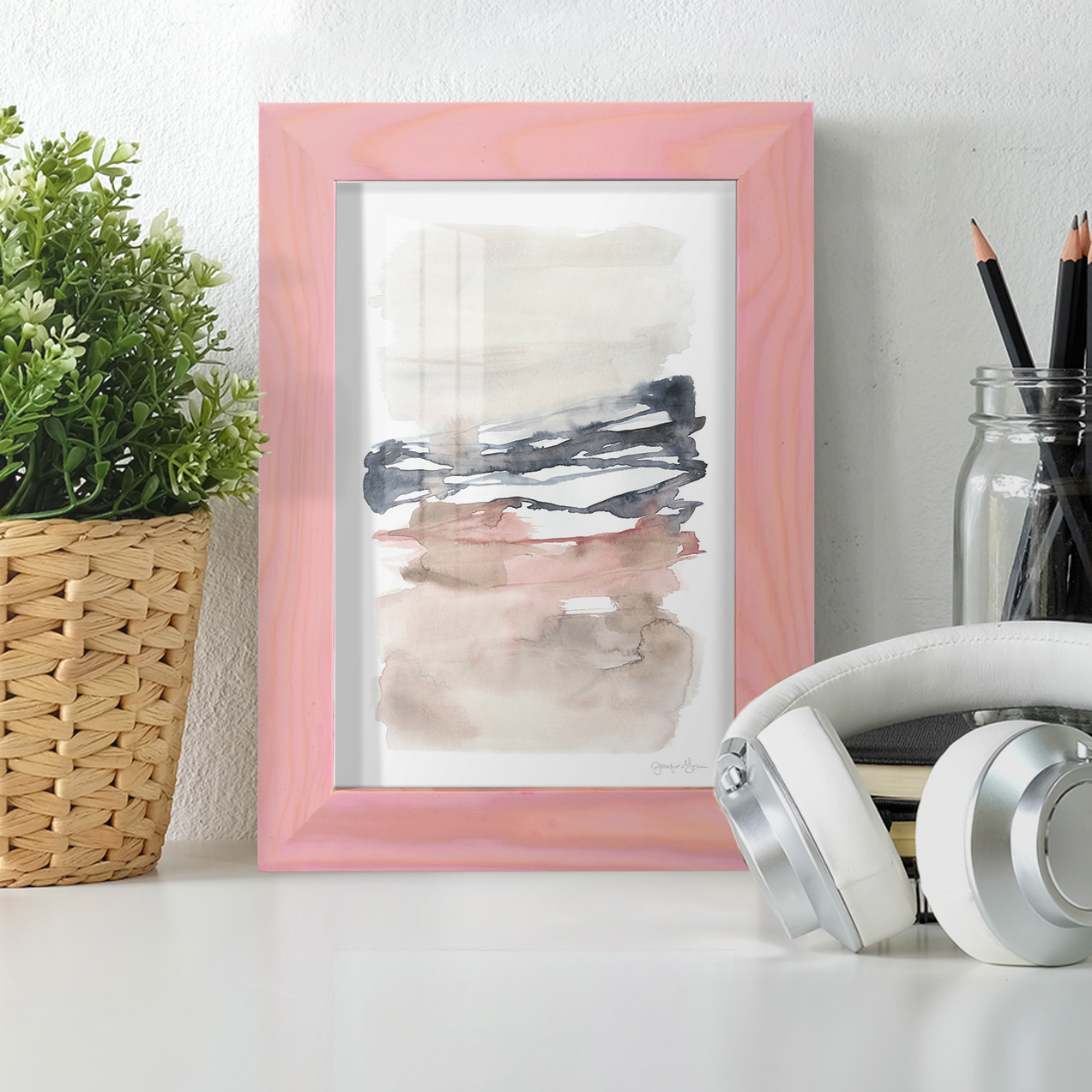 Tiered Horizon Line I -Framed Print w/glass-Sunset Pink