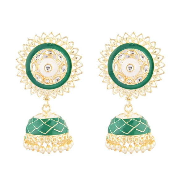 Efulgenz Indian Oxidized Jewellery Antique Jhumka Jhumki Floral Earrings with Ear Support Chain Hair Accessories for Women