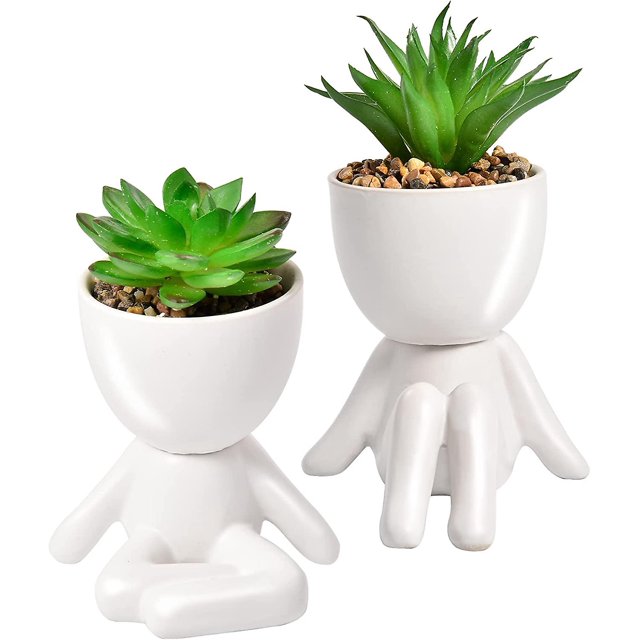 Suculentas falsas, plantas suculentas artificiales, regalo de mordaza de suculentas, suculentas artificiales con lindas macetas con forma humana, plantas falsas de interior para el hogar y