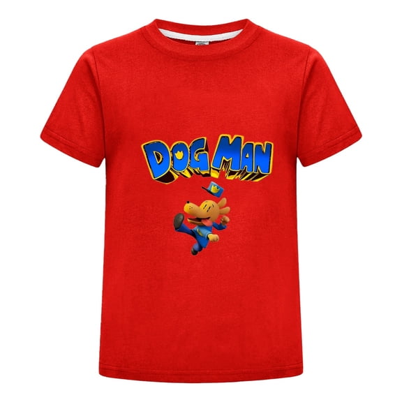 Dog Man Kicking Action Pose Kids Shirt – Energetic Boys Girls T-Shirt Graphic Tee Top for Comic Fans