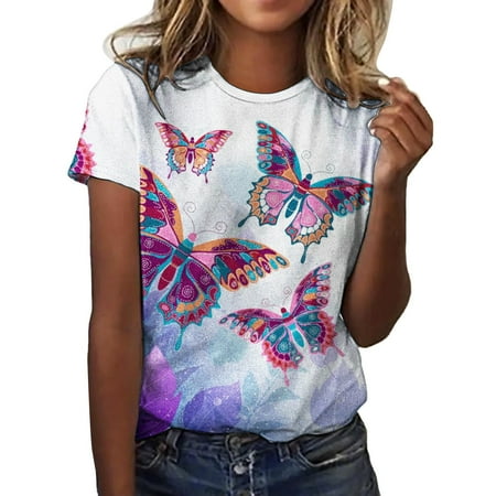 

Wiueurtly Women Blouse Fashion Casual Top Shirt Short Sleeve Flower Printed T Shirt Round Neck Elegant Loose Soft Top Scrub Undershirt Women Satin Blouses for Women Long Sleeve