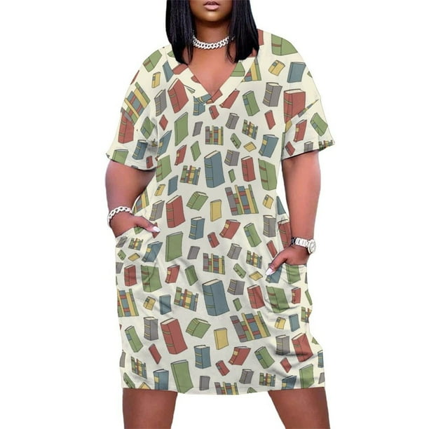 Vestido holgado con bolsillo para mujer Conjunto elegante de libros y libros vestido largo para verano