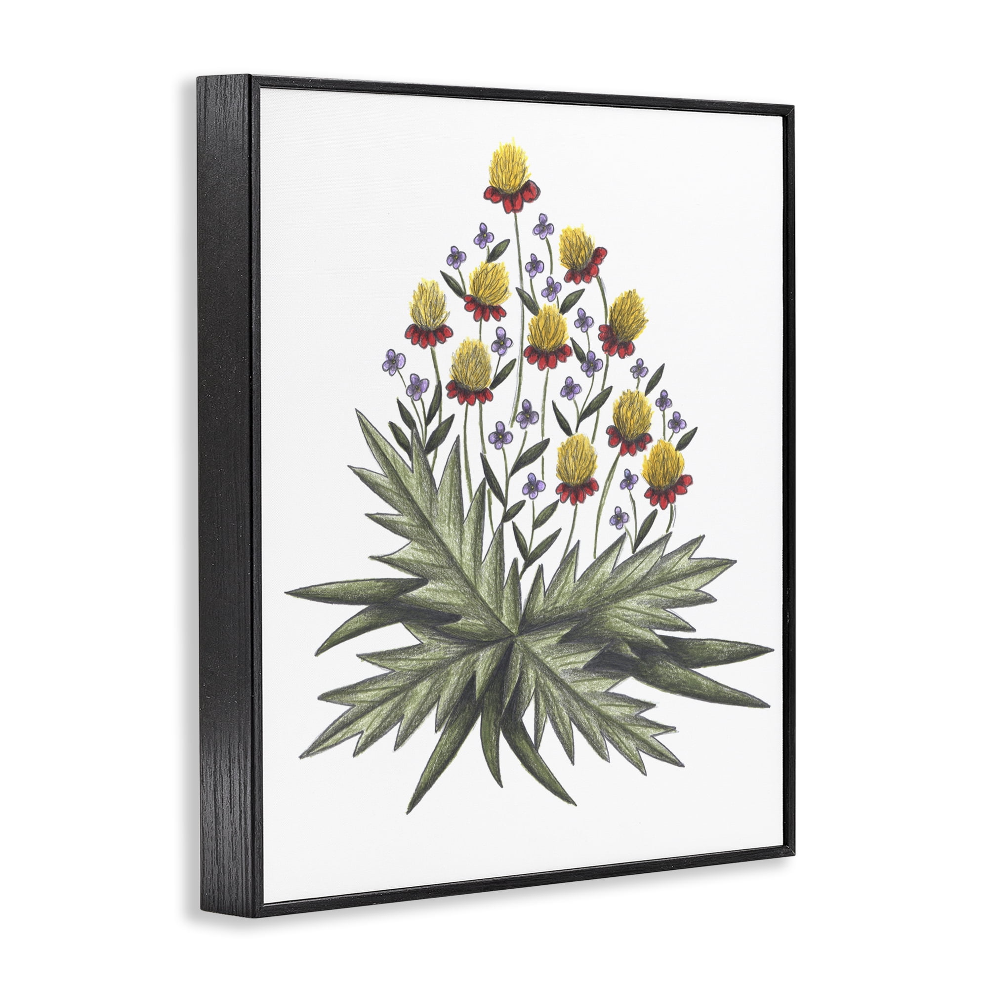 Yellow Leafy Wild Flowers Black Framed Giclee Art, design by Cecilia Battaini