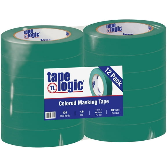 Tape Logic 1" x 60 Yards Masking Tape Dark Green 12 Rolls (T93500312PKE)