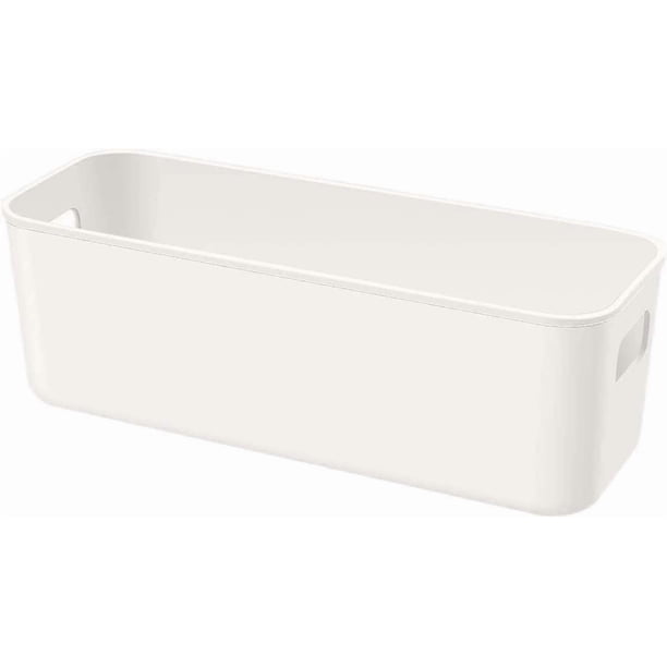 Plastic Storage Bins,Versatile Kitchen Pantry Organization and Storage,Under Sink Bathroom Organizer (2 Pack Narrow, White)