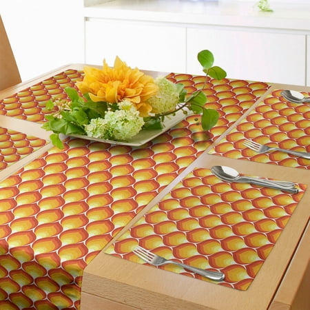 

Abstract Table Runner & Placemats Continuous Flaming Art Deco Wall Paper Tangerine Tones Illustration Set for Dining Table Decor Placemat 4 pcs + Runner 12 x72 Vermilion Mustard by Ambesonne