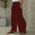 thumbnail image 4 of Jjayotai Women's Striped Print Baggy Pants, High Waist Wide Leg Loose Fit Trousers with Pockets Red XL, 4 of 5