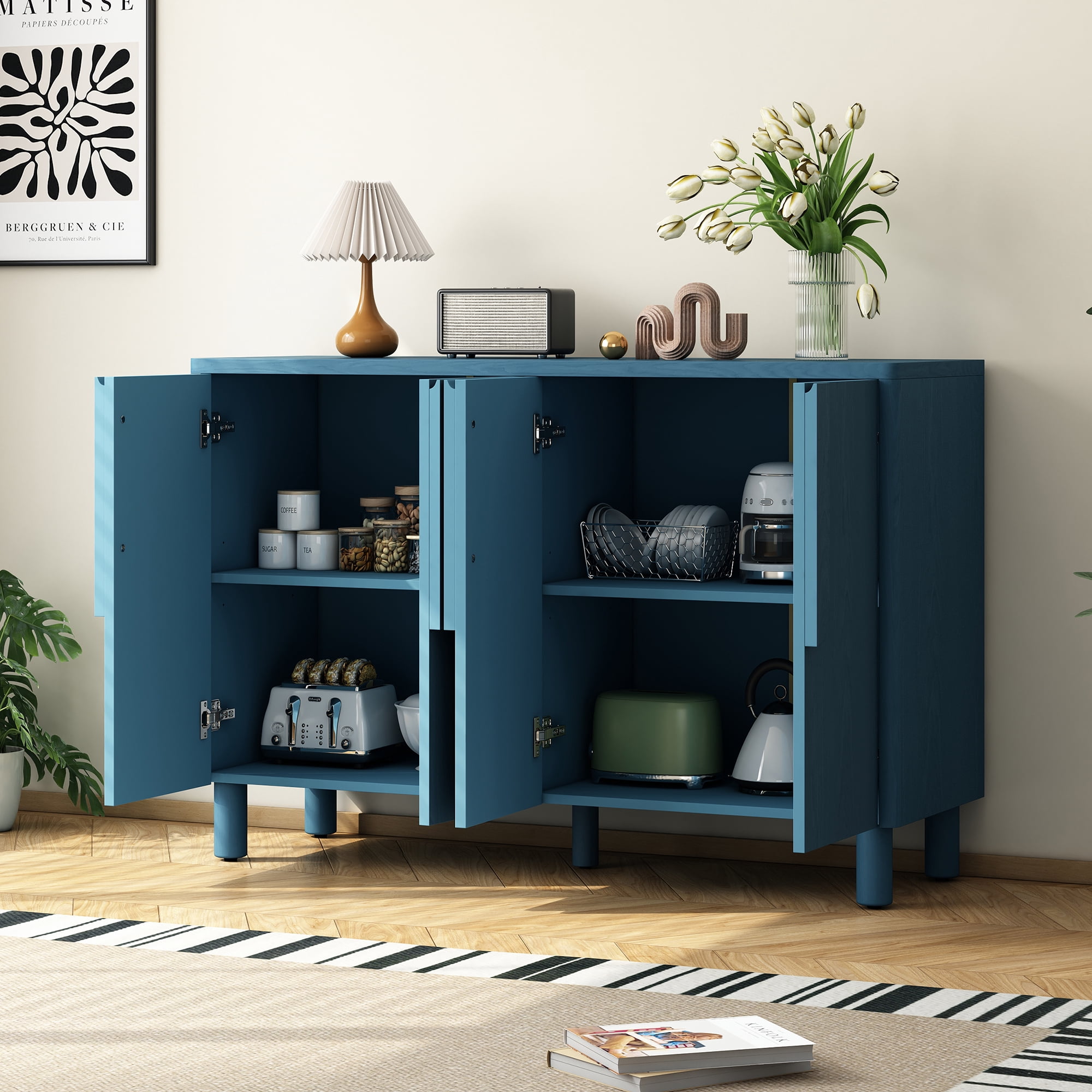 Euroco 47.8" Sideboard Buffet Cabinet,Modern Accent Storage Cabinets with 2 Adjustable Shelves for Dining Room,Kitchen,Navy