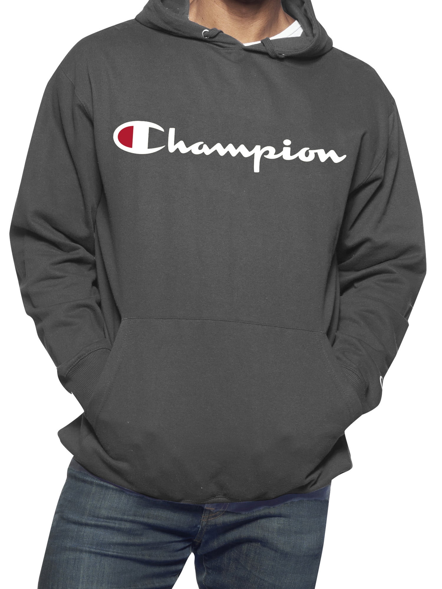 Champion Men's Big & Tall Powerblend Fleece Graphic Script Logo Pullover  Hoodie, up to Size 6XL