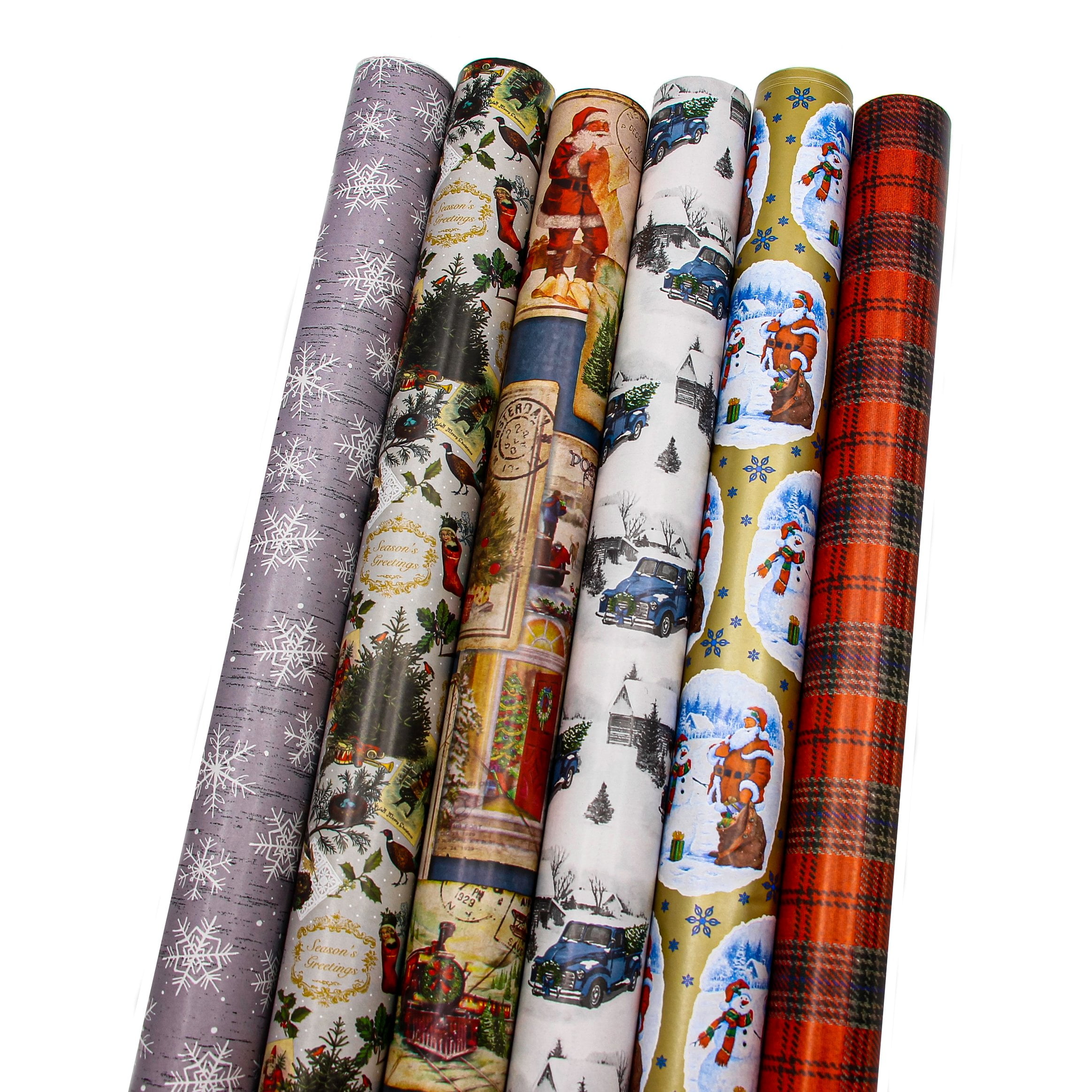 Bundle of 6 Rolls of 30” Christmas Holiday Traditional Giftwrap