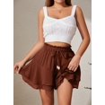 thumbnail image 4 of Pantalones de falda con volantes de doble capa for mujer, con cintura elástica y cordón, pantalones de falda informales antiexposición deportivos, 4 of 7