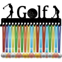 Golf Medal Hanger Display Medal Holder Rack Sports Metal Hanging Athlete Awards Iron Wall Mount Decor with 20 Hooks for Running Competition Ribbon Lanyard Medals Medalist Black 15.7x5.9Inch