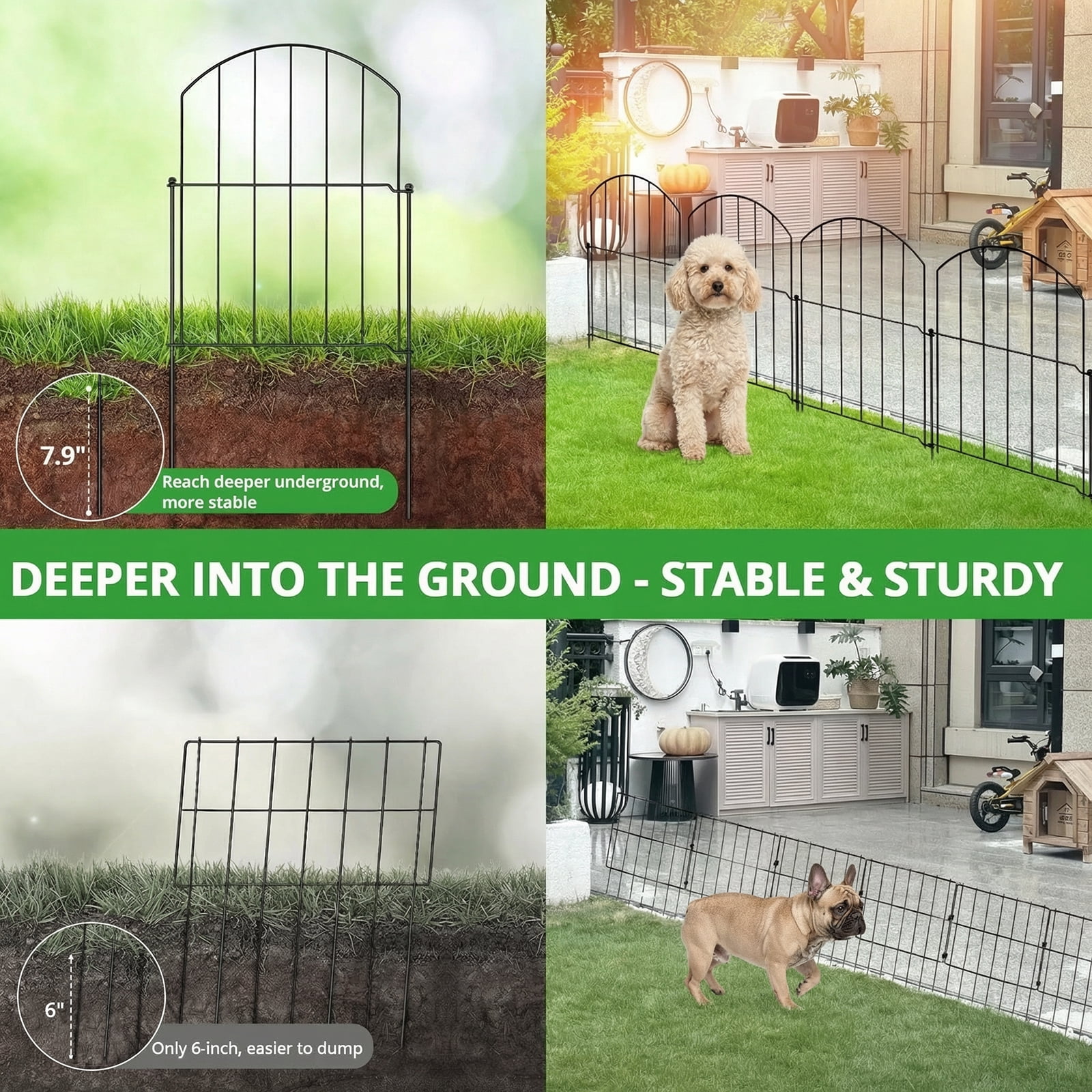 BSHAPPLUS® Garden Fence 10 pack ,17in (H) x 11ft (L) Metal Fence,Rustproof Decorative Fence,Animal Wire Fence,Wrought Iron Fence, Picket Fencing No-Dig for Yard, Lawn and Patio Borders