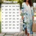 thumbnail image 6 of COEQINE Bohemian Summer Dress 3/4 Sleeve Wrap V-Neck Women's Boho Midi Tunic Shift Dress, Linen Look Loose Fit, Vacation & Everyday Wear, Size 2XL, Light Blue Watercolor Floral, 6 of 6