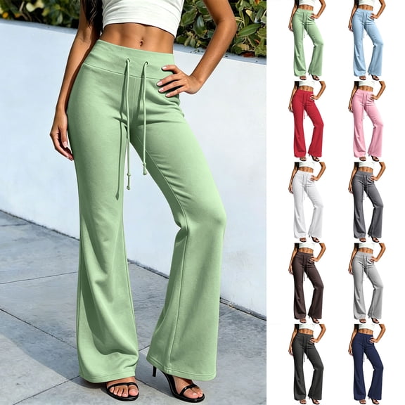 Yoga Pants for Women Ihhxva High Waisted Wide Leg Elastic Waist Leggings Adjustable Gym Running Daily Wear Workout S-2XL