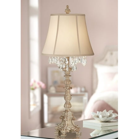 Antique White Lamps barnes and ivy cottage table lamp crystal antique white candlestick beige bell shade for living room family bedroom bedside ()