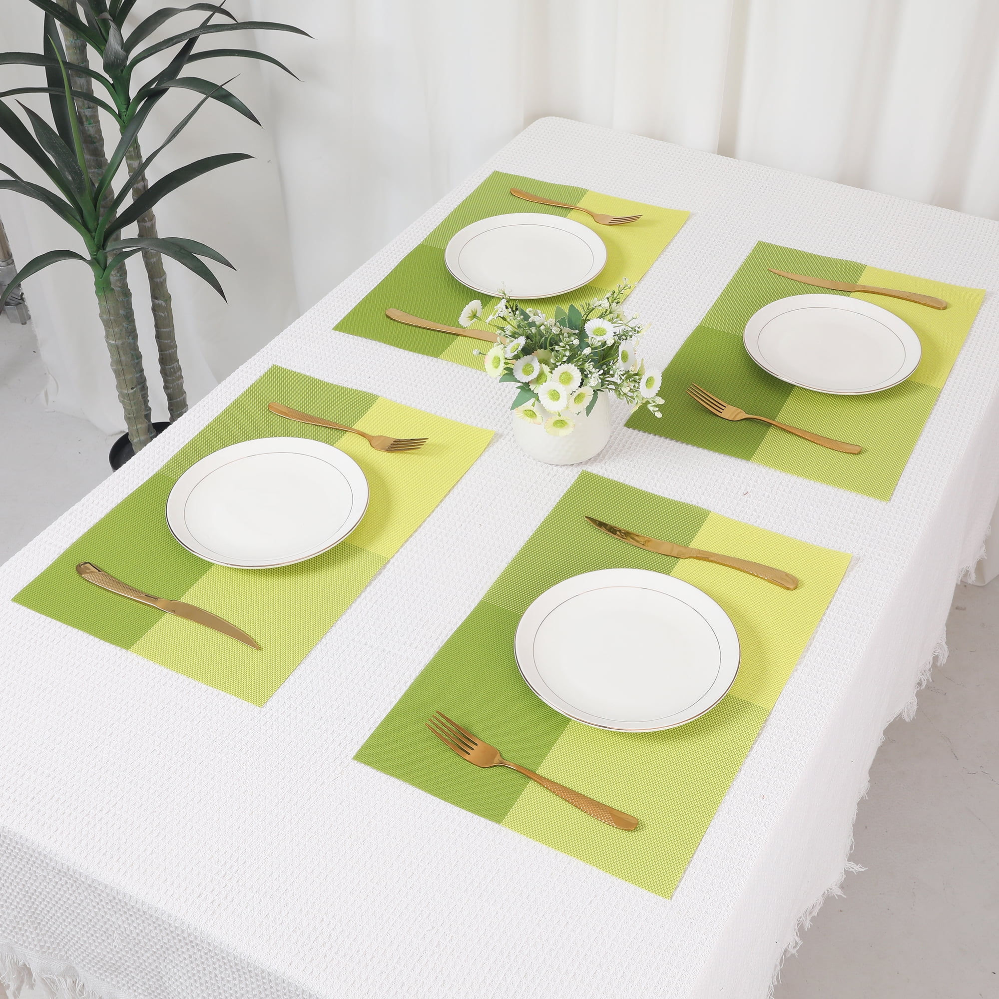 Unique Bargains Placemats for Kitchen Table Heat Resistant Table Placemats Green
