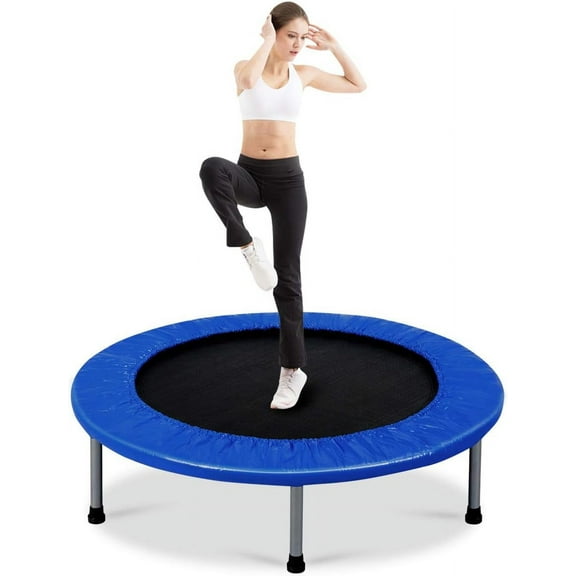 XiHuaZhaoChen Foldable Rebounder Trampoline for Adults, Stable & Quiet Small Exercise Trampoline with Safety Pad, Indoor Outdoor Mini Fitness Trampoline for Adults,38" x 38" x 7.5",Blue