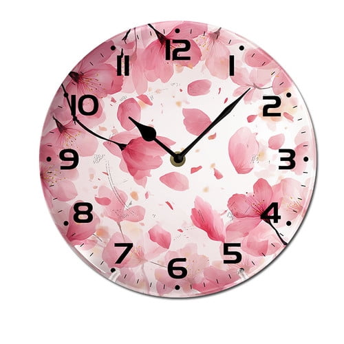 ZXCXRQFa Watercolor Flowers Wall-Clock for Girls Bedroom Analog Battery Operated 10 Inch - Round Wood Wall Clock Silent Non-Ticking Bathroom Bedroom Decor