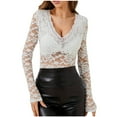 thumbnail image 2 of Otvok 2025 Womens Fashion V-Neck Lace Solid Color Long Sleeve Blouses, 2 of 6