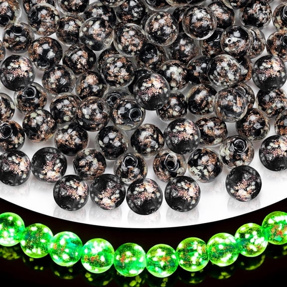 100 Pcs Luminous Glass Beads 8mm Glow Beads Round Spacer Crystal Beads Bulk Loose Beads for DIY Craft Necklace Bracelet Earrings,Glow in The Dark (Black)
