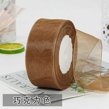 ERDOUY 50 Yard 1.6 Inch Wide Sheer Organza Ribbon, Chiffon Tulle Mesh Style for Gift Wrapping, Christmas Tree Decor & DIY Crafts, Weddings, Chocolate color