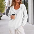 thumbnail image 6 of Women Full Zip Hooded Jacket Sevevn Drawstring Dual Side Pockets Long Sleeve Loose Casual Sweatshirt Outerwear For Spring Fall Daily Wear, 6 of 9