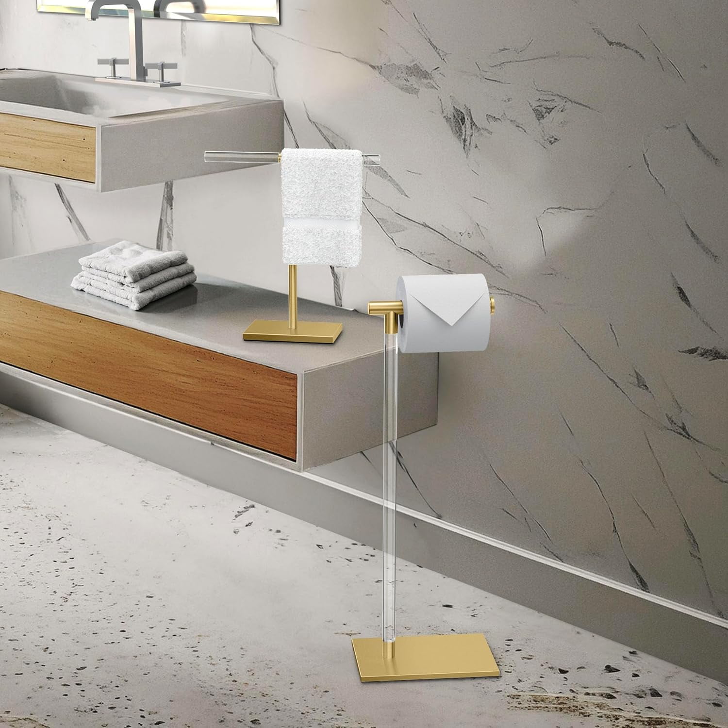 Gatco 1344B Countertop T-Shape Hand Towel Holder 11",Acrylic/Brass