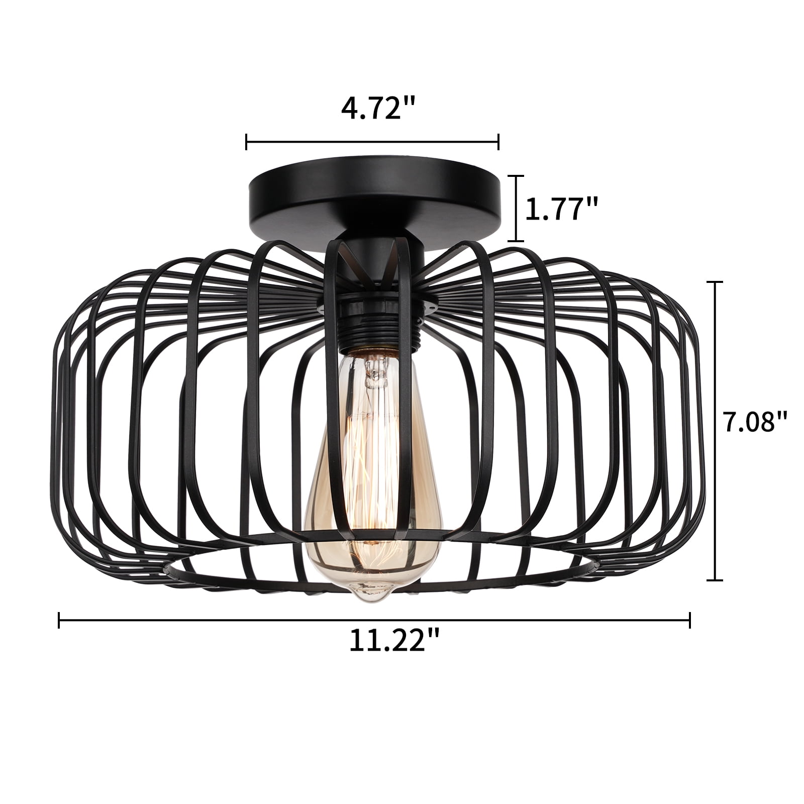 FRIDEKO HOME Modern Black Semi Flush Mount Ceiling Light Fixture, 11.22" Industrial Metal Cage Ceiling Lights, Chandeliers with E26 Base for Bedroom, Living Room, Kitchen, Hallway  (Without Bulb)
