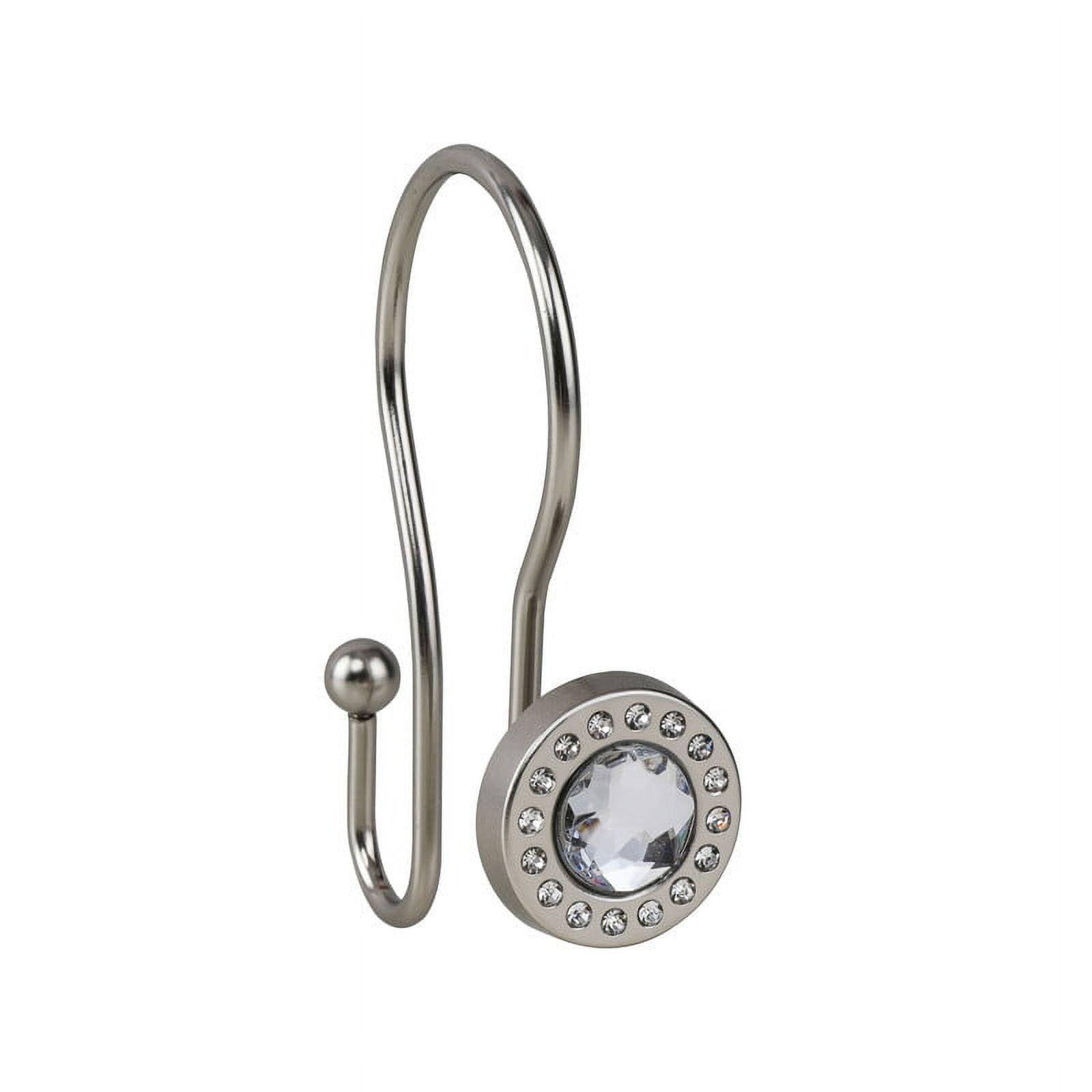 Utopia Alley Shower Rings, Double Shower Curtain Hooks for Bathroom, Rust Resistant Shower Curtain Hooks Rings, Crystal Design, Set of 12, Brushed Nickel