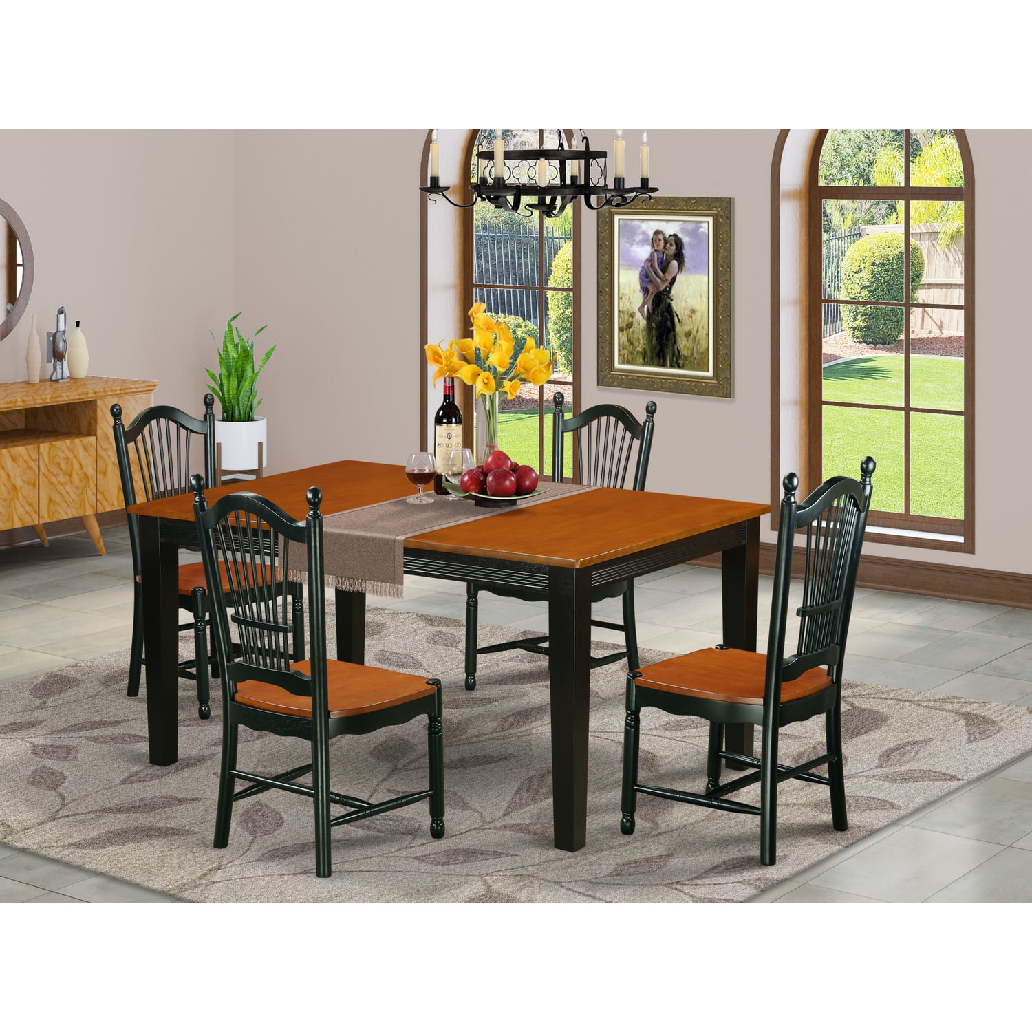 East West Furniture QUDO5-BCH-W 5 Pc Kitchen table set with a Dining Table  and 4 Wood Seat Chairs in A Rich Black and Cherry Finish-Finish:Black &  Cherry,Shape:Rectangular,Style:Wood Seat - Walmart.com
