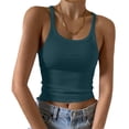 thumbnail image 2 of CIENVNSTG Womens Basic Solid Ribbed Knit Cami Shirts Slim Fitting Scoop Neck Sleeveless Silhouette Tank Top for Summer Daily Casual Dressing Cyan L, 2 of 5