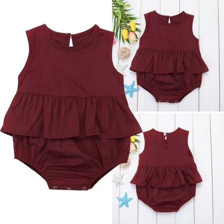 Newborn Infant Kid Baby Girl Red Ruffle Romper Bodysuit Outfits Siamese