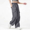 thumbnail image 4 of Hurxie Women's Cargo Pants Baggy Parachute Pants Joggers Y2k Trendy Stretchy High Waist Wide Leg Trousers with Pockets Dark Gray,M, 4 of 7